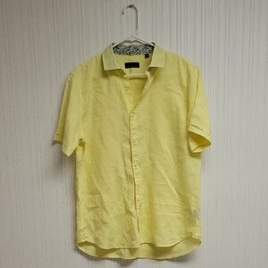 Toscano Men's Yellow Short Sleeve Button Front 100% Linen Shirt. NWOT sz L